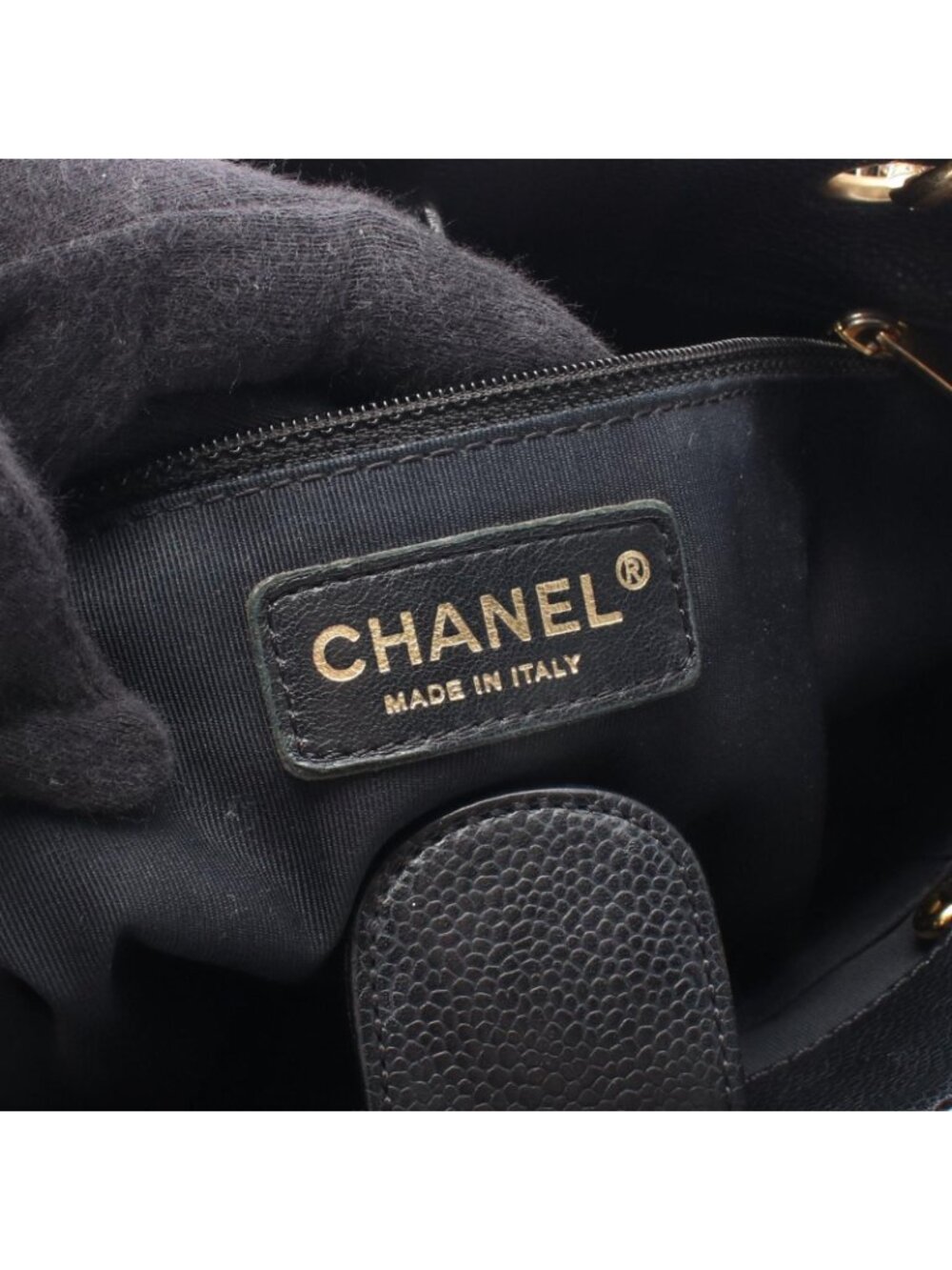 ★SOLD★ Chanel Tote Quilted Petite Shopping PST Black Caviar Leather Chain - Picture 4 of 9